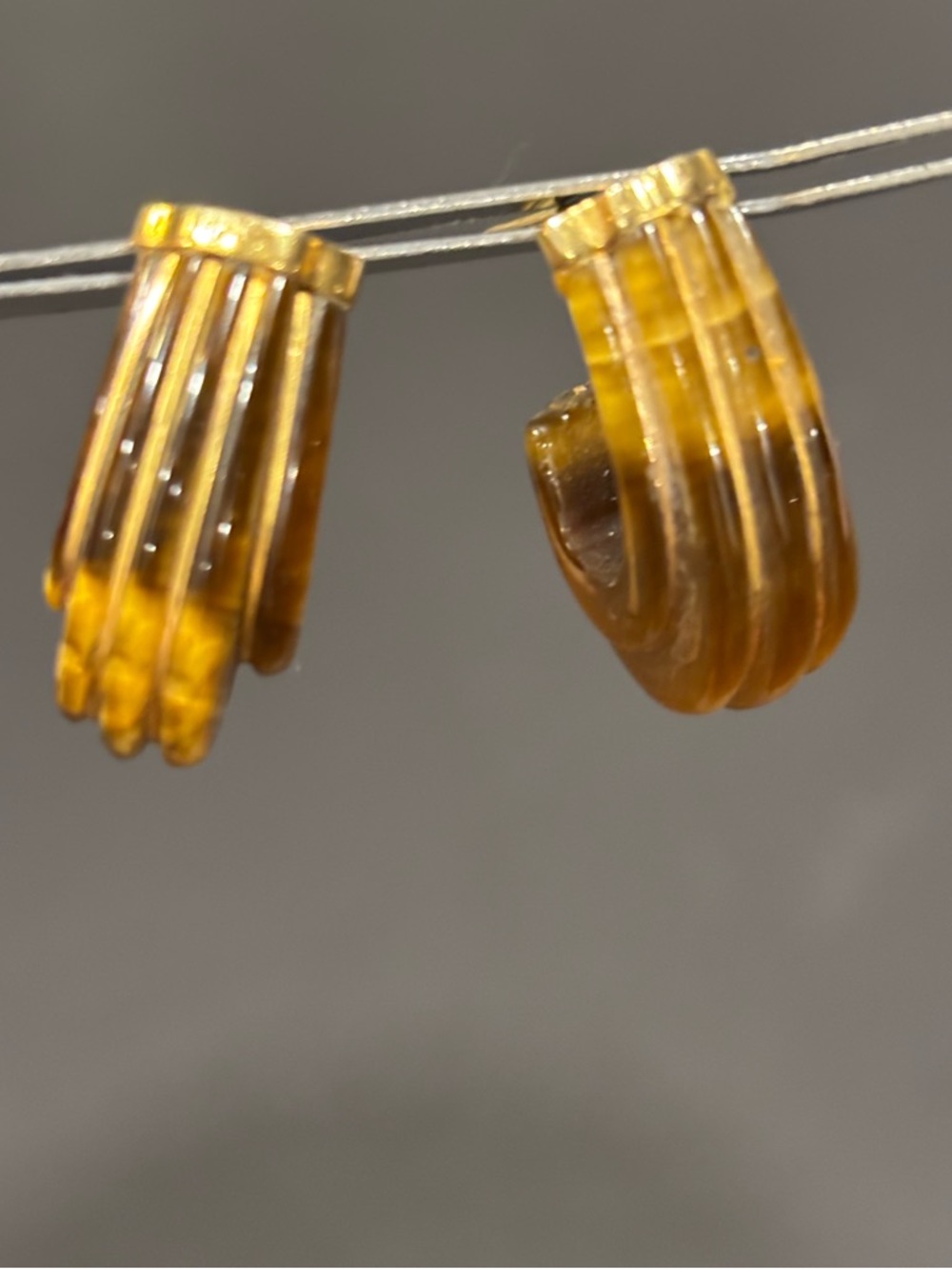 Genuine tigers eye gemstone Hoop Earrings detailed with gold
